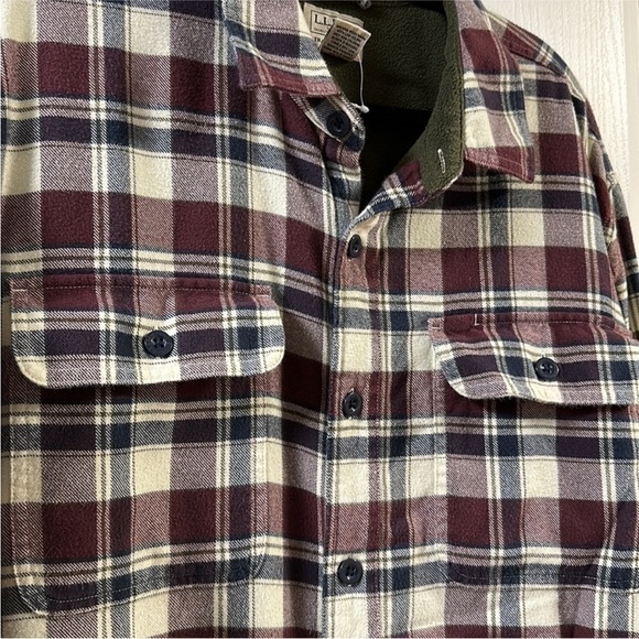 LL BEAN Fleece Lined Flannel Shirt Black Plum Sz XLARGE - Picture 3 of 7